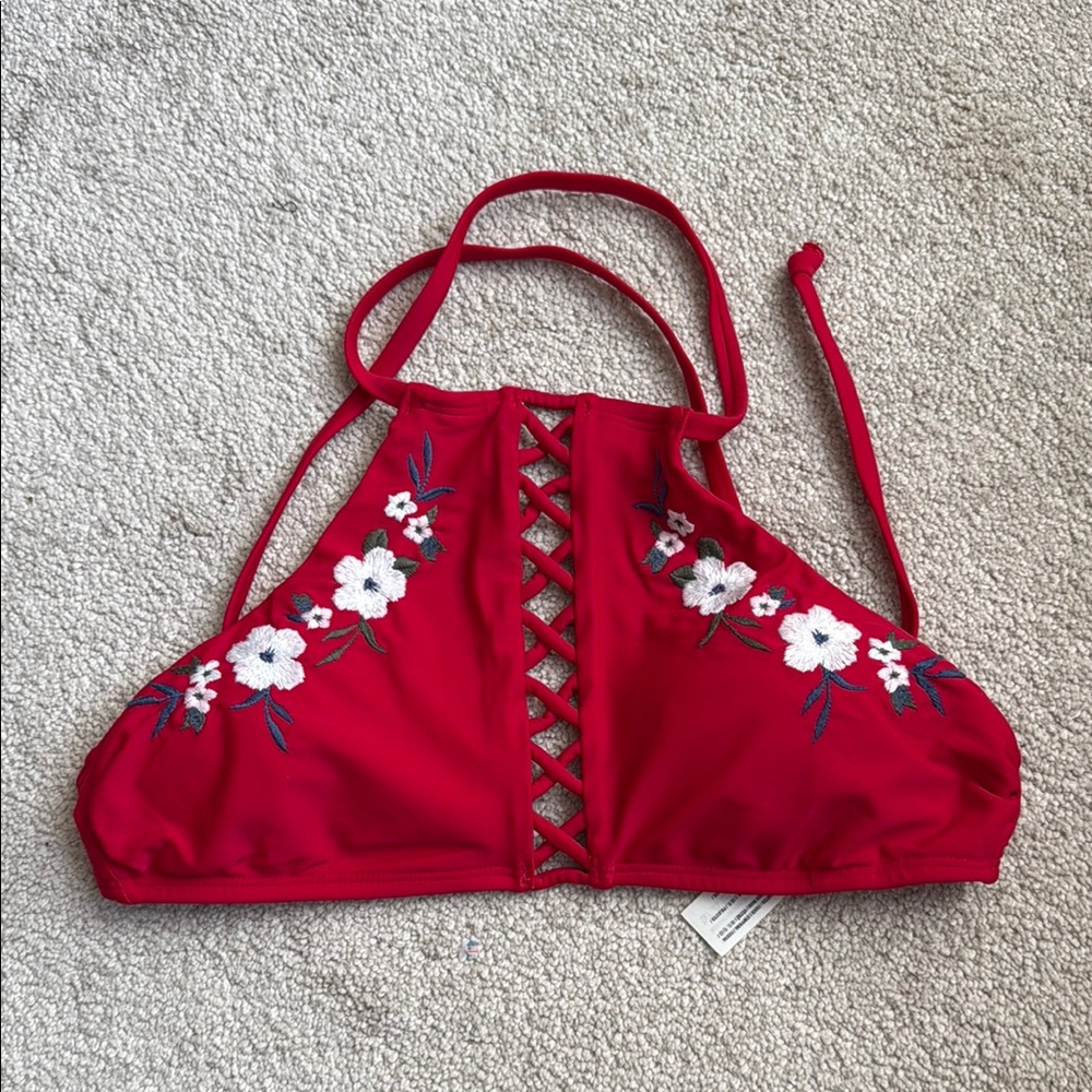 Hollister Red Floral Bikini Top
